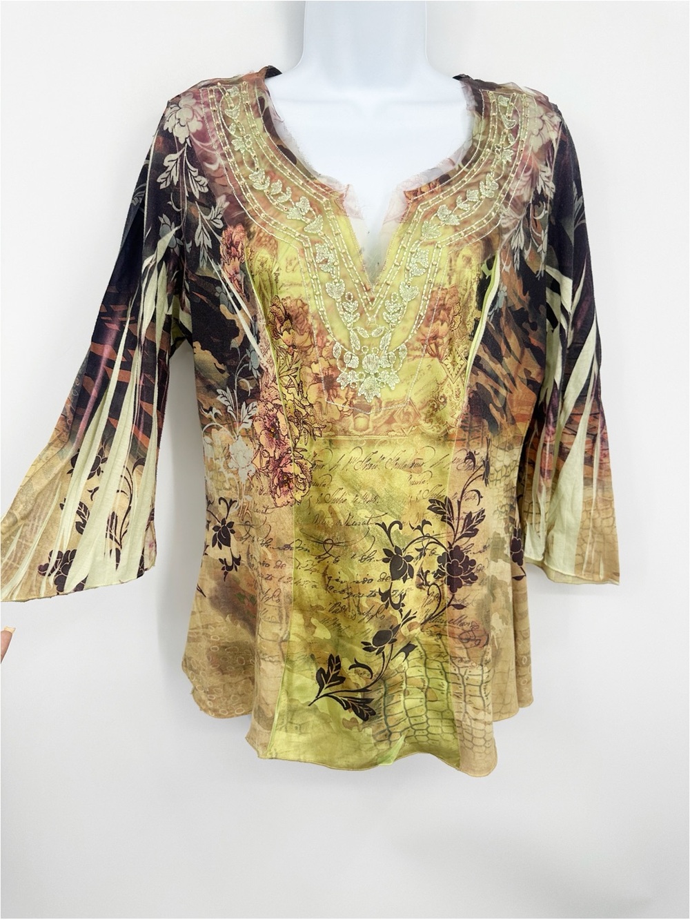 Vintage Y2K Whimsical Floral Shirt Size Medium Boho Fairycore